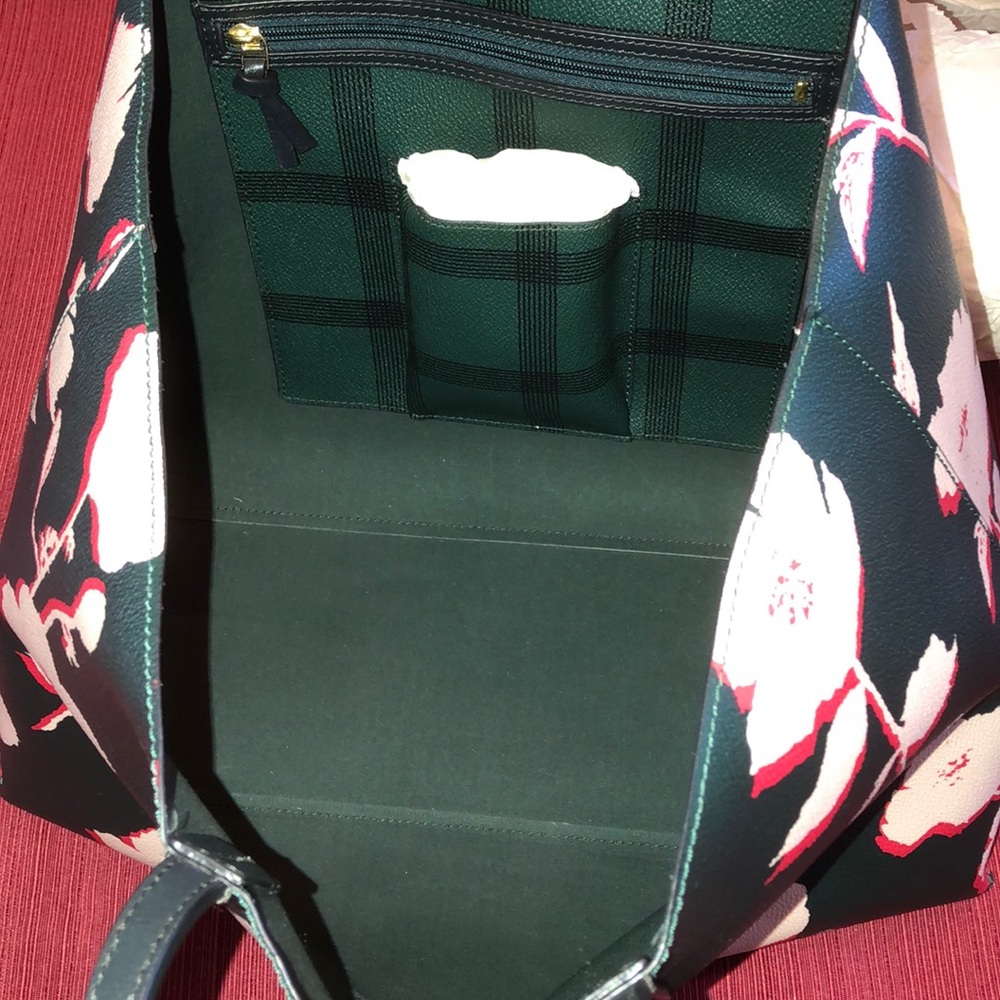 SOLD! NWT Tory Burch Floral Tote Bag -Dark Green Leather - Picture 8 of 16